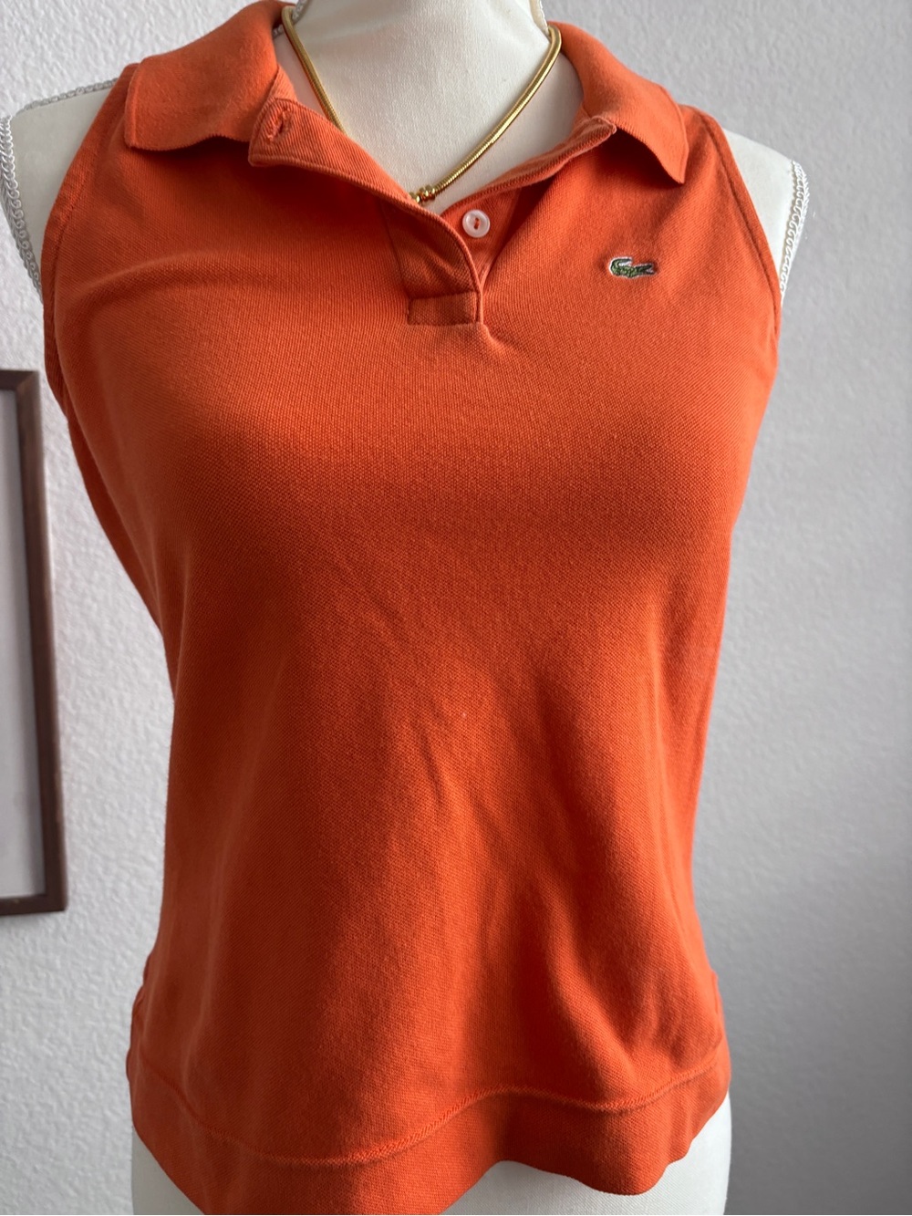 Lacoste Orange Sleeveless Polo Tank Top with Collar